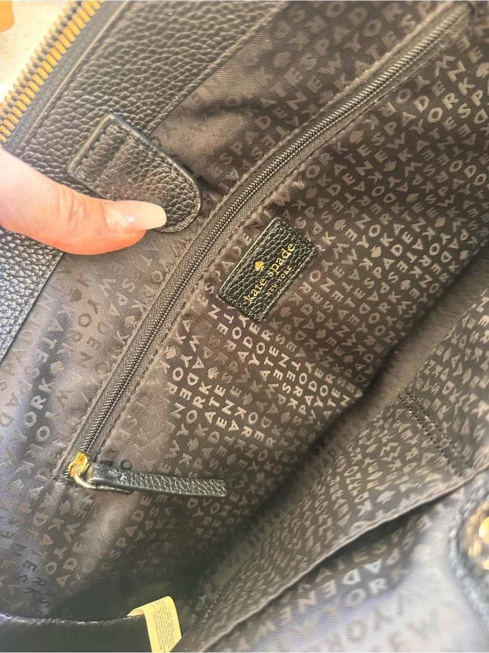 kate spade Black Pebbled Leather Satchel with Gold Logo - Picture 9 of 11